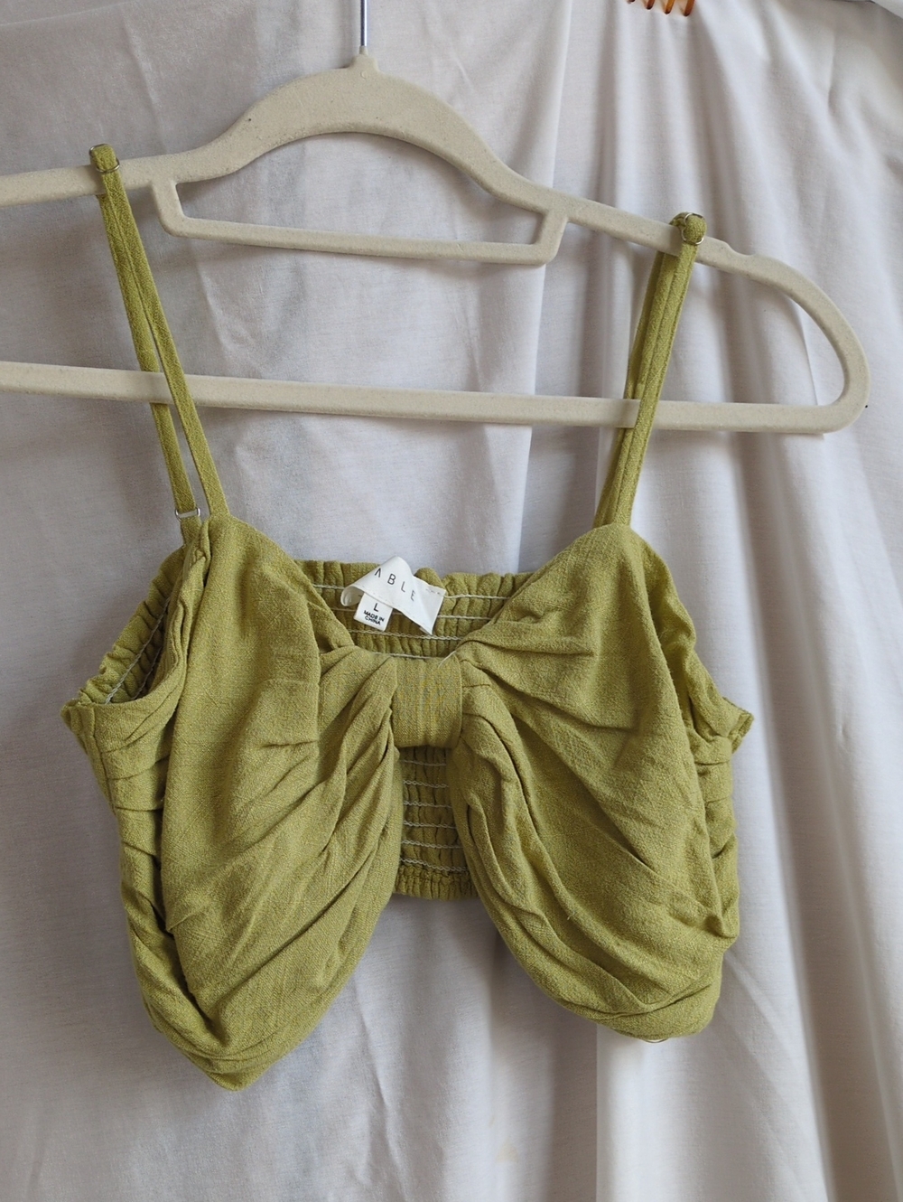 Olive Green Bow Front Crop Top - Unbranded